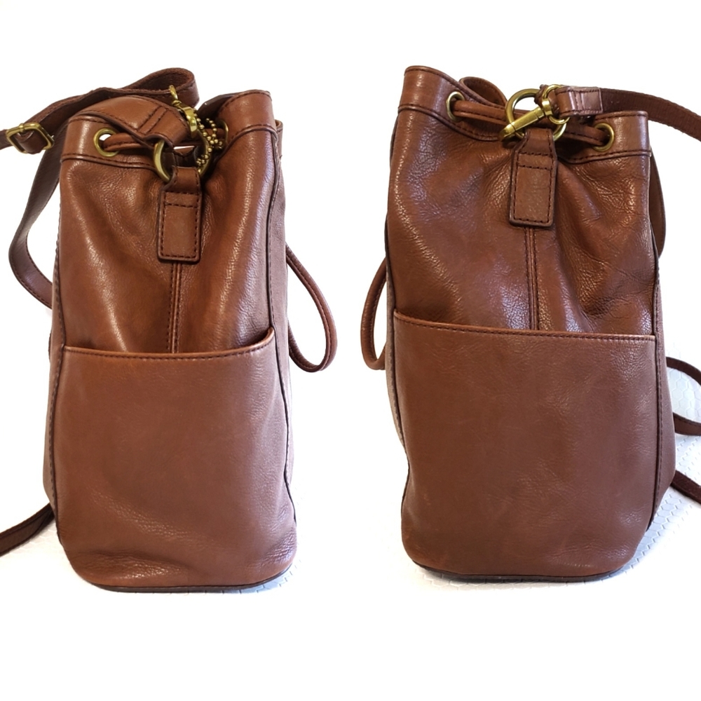 Fossil VTG Leather Drawstring Purse Bag Tote - Picture 10 of 13